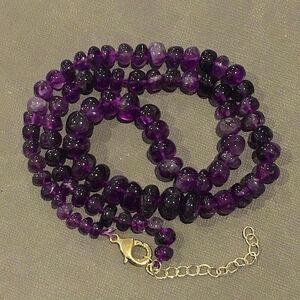 Vintage Hand Knotted Amethyst and Sterling Silver Necklace 21 inches long